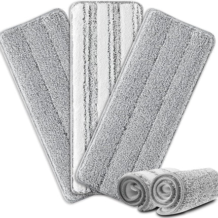 Flat Mop Pads, 3 Pack 13" X 4.9" Microfiber Mop Pad/Refill/Head, Mop Pads Washable Microfiber Squeeze Cleaning Mop Heads Replacement - White and Grey.