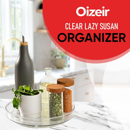 Clear Lazy Susan Organizer (Pack of 2) 9 Inch Turntable for Kitchen, Pantry, Fridge, Bathroom, and Vanity Countertops, Acrylic Rotating Organizer.