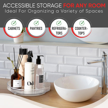 Clear Lazy Susan Organizer (Pack of 2) 9 Inch Turntable for Kitchen, Pantry, Fridge, Bathroom, and Vanity Countertops, Acrylic Rotating Organizer.