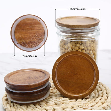 12 Pack Wide Mouth Mason Jar Lids, Reusable Canning Lids with Wooden and Silicone Seals - Perfect for Canning and Preserving in Mason Jars, Brown (12PCS Wide Lids).