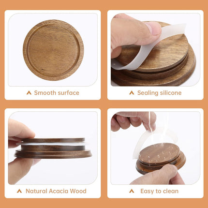 12 Pack Wide Mouth Mason Jar Lids, Reusable Canning Lids with Wooden and Silicone Seals - Perfect for Canning and Preserving in Mason Jars, Brown (12PCS Wide Lids).