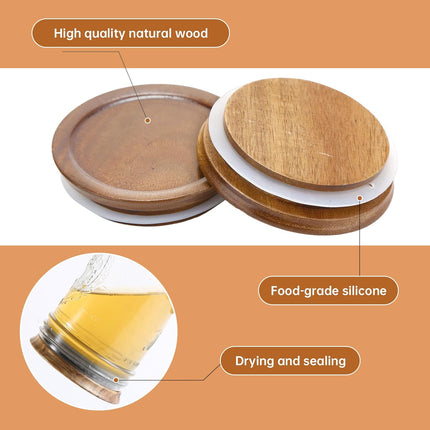 12 Pack Wide Mouth Mason Jar Lids, Reusable Canning Lids with Wooden and Silicone Seals - Perfect for Canning and Preserving in Mason Jars, Brown (12PCS Wide Lids).