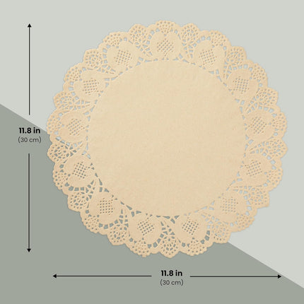 Paper Placemats - 12-Inch Round, Brown, 250 Count - Disposable Placemats & Lace Doilies - Paper Chargers for Dinner Plates - Tea Party Decorations & Wedding Table Decor.