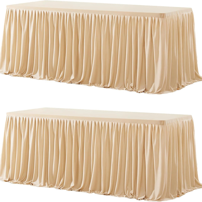 2 Pack Champagne Rectangle Table Clothes for 6 Foot Tables, Polyester Fitted Tablecloths 6t Stretch Table Cover for Wedding, Birthday, Parties, Trade Show, Craft Show.