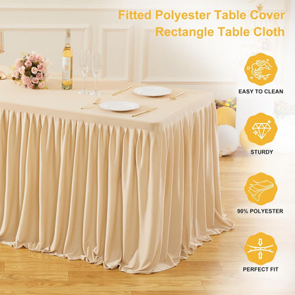 2 Pack Champagne Rectangle Table Clothes for 6 Foot Tables, Polyester Fitted Tablecloths 6t Stretch Table Cover for Wedding, Birthday, Parties, Trade Show, Craft Show.