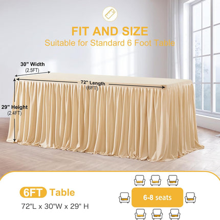 2 Pack Champagne Rectangle Table Clothes for 6 Foot Tables, Polyester Fitted Tablecloths 6t Stretch Table Cover for Wedding, Birthday, Parties, Trade Show, Craft Show.