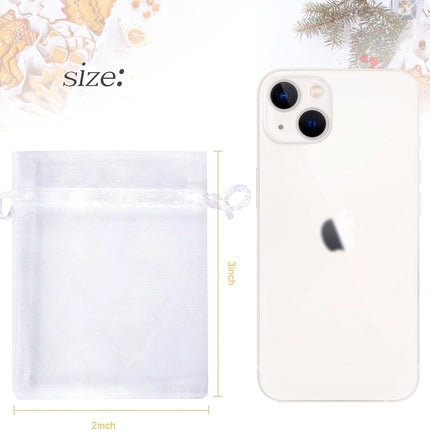 100Pcs White Organza Bags, 2x3Inch Sheer Wedding Party Favor Bags with Drawstring, Jewelry Gift Bags Christmas Candy Pouches.