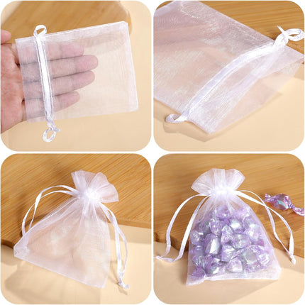 100Pcs White Organza Bags, 2x3Inch Sheer Wedding Party Favor Bags with Drawstring, Jewelry Gift Bags Christmas Candy Pouches.