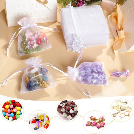 100Pcs White Organza Bags, 2x3Inch Sheer Wedding Party Favor Bags with Drawstring, Jewelry Gift Bags Christmas Candy Pouches.