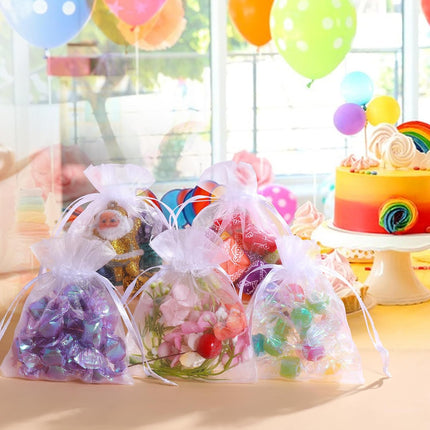 100Pcs White Organza Bags, 2x3Inch Sheer Wedding Party Favor Bags with Drawstring, Jewelry Gift Bags Christmas Candy Pouches.