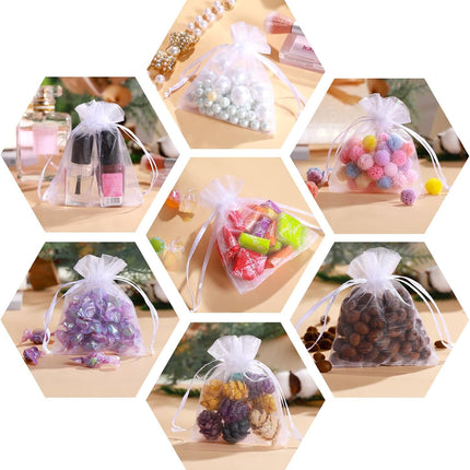 100Pcs White Organza Bags, 2x3Inch Sheer Wedding Party Favor Bags with Drawstring, Jewelry Gift Bags Christmas Candy Pouches.