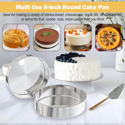 8 Inch Cake Pan Set of 2, Nonstick Stainless Steel Round Layer Cake Baking Pans with 100PCS Parchment Papers, Circle Cake Pan Tins for Birthday Christmas, Non-Toxic & Healthy, Dishwasher Safe.