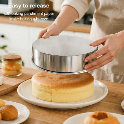 8 Inch Cake Pan Set of 2, Nonstick Stainless Steel Round Layer Cake Baking Pans with 100PCS Parchment Papers, Circle Cake Pan Tins for Birthday Christmas, Non-Toxic & Healthy, Dishwasher Safe.