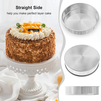 8 Inch Cake Pan Set of 2, Nonstick Stainless Steel Round Layer Cake Baking Pans with 100PCS Parchment Papers, Circle Cake Pan Tins for Birthday Christmas, Non-Toxic & Healthy, Dishwasher Safe.