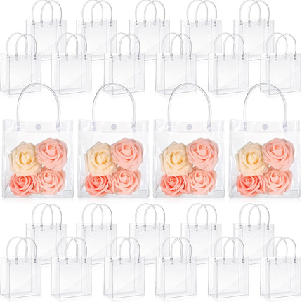 50pcs Clear Plastic Gift Bags with Handles PVC Reusable Transparent Totes Bags for Goodie Candy School Birthday Party(5.9 x 6.3 x 2.8 Inch).