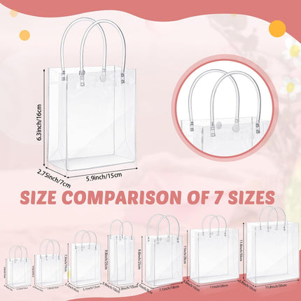 50pcs Clear Plastic Gift Bags with Handles PVC Reusable Transparent Totes Bags for Goodie Candy School Birthday Party(5.9 x 6.3 x 2.8 Inch).