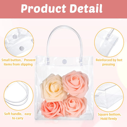50pcs Clear Plastic Gift Bags with Handles PVC Reusable Transparent Totes Bags for Goodie Candy School Birthday Party(5.9 x 6.3 x 2.8 Inch).