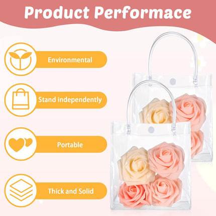 50pcs Clear Plastic Gift Bags with Handles PVC Reusable Transparent Totes Bags for Goodie Candy School Birthday Party(5.9 x 6.3 x 2.8 Inch).