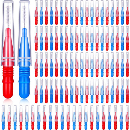 100 Pcs Braces Dental Brush Flosser for Cleaner Interdental Brush Toothpick Tooth Flossing Head Oral Dental Toothpick Cleaners Cleaning Tool(Red and Blue).