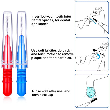 100 Pcs Braces Dental Brush Flosser for Cleaner Interdental Brush Toothpick Tooth Flossing Head Oral Dental Toothpick Cleaners Cleaning Tool(Red and Blue).