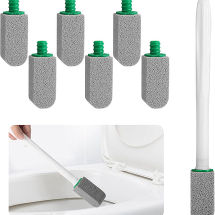 Pumice Stone Toilet Bowl Cleaner with Handle, 1 Wand + 6 Pumice Stones, Clean Hard Water Stains and Rust, Suitable for Toilets, Sinks, and Grills.