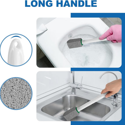 Pumice Stone Toilet Bowl Cleaner with Handle, 1 Wand + 6 Pumice Stones, Clean Hard Water Stains and Rust, Suitable for Toilets, Sinks, and Grills.