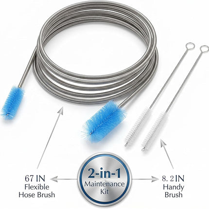 67" Flexible Drain Brush Set, Double Ended Long Hose Pipe Cleaner with 2 Pcs 8.2" Straw Cleaning Brushes, Nylon Tube Cleaner Tool for Refrigerator Defrost, Aquarium Filter, Sink Drain.