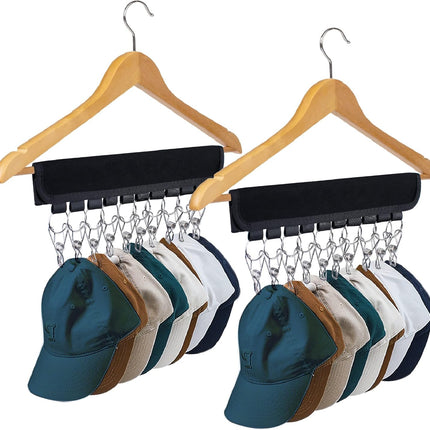 Hat Rack for Baseball Caps Hat Organizer Holder for Hanger & Room Closet Display, 2Pack 10 Hat Storage Clips for Hang Ball Caps Beanie, for Men Gift, Not Including Hangers & Hats (2PC Black).