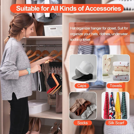 Hat Rack for Baseball Caps Hat Organizer Holder for Hanger & Room Closet Display, 2Pack 10 Hat Storage Clips for Hang Ball Caps Beanie, for Men Gift, Not Including Hangers & Hats (2PC Black).