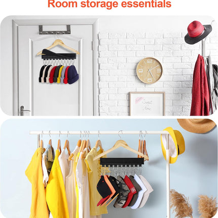 Hat Rack for Baseball Caps Hat Organizer Holder for Hanger & Room Closet Display, 2Pack 10 Hat Storage Clips for Hang Ball Caps Beanie, for Men Gift, Not Including Hangers & Hats (2PC Black).
