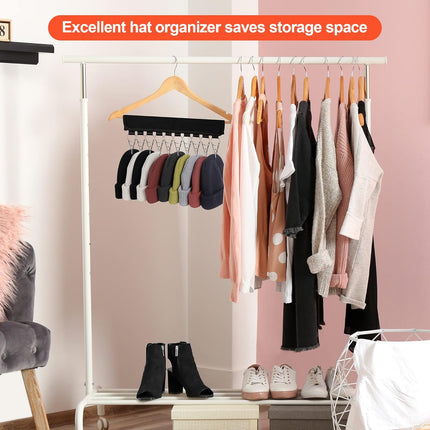Hat Rack for Baseball Caps Hat Organizer Holder for Hanger & Room Closet Display, 2Pack 10 Hat Storage Clips for Hang Ball Caps Beanie, for Men Gift, Not Including Hangers & Hats (2PC Black).