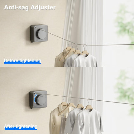 Retractable Clothesline Indoor, Non-Sagging Outdoor Clothes Line Retracting Heavy Duty Clothes Drying Laundry Line Wall Mounted Stainless Steel Line-15.1 Feets(Square-Gray).