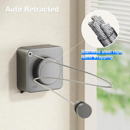 Retractable Clothesline Indoor, Non-Sagging Outdoor Clothes Line Retracting Heavy Duty Clothes Drying Laundry Line Wall Mounted Stainless Steel Line-15.1 Feets(Square-Gray).