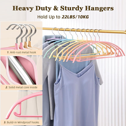 Clothes Hanger 14 Pack, Sweater Hangers No Shoulder Bump, 16.5 inch Wide Heavy Duty Coat Hangers for Closet, Non Slip PVC-Coating Metal Hangers for Sweaters,Suits,Dresses,Jackets,Pants,Shirt.