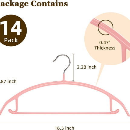 Clothes Hanger 14 Pack, Sweater Hangers No Shoulder Bump, 16.5 inch Wide Heavy Duty Coat Hangers for Closet, Non Slip PVC-Coating Metal Hangers for Sweaters,Suits,Dresses,Jackets,Pants,Shirt.