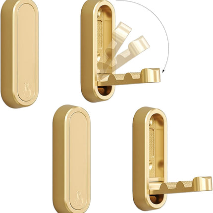 4PCS Folding Coat Hooks, Heavy Duty Wall Hooks Made of Zinc Alloy, Foldable Gold Wall Hooks for Hanging Coats, Scarves, Hats, Bathrobes, Keys, Bags (Gold).