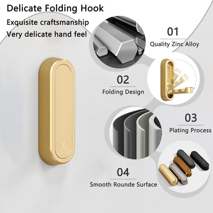 4PCS Folding Coat Hooks, Heavy Duty Wall Hooks Made of Zinc Alloy, Foldable Gold Wall Hooks for Hanging Coats, Scarves, Hats, Bathrobes, Keys, Bags (Gold).