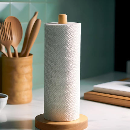 Wooden Paper Towel Holder Stand - Kitchen Paper Hanger Rack Bathroom Towel Roll Stand Organizer Simply Standing Countertop Paper Roll Holder, WPTH.