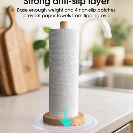 Wooden Paper Towel Holder Stand - Kitchen Paper Hanger Rack Bathroom Towel Roll Stand Organizer Simply Standing Countertop Paper Roll Holder, WPTH.