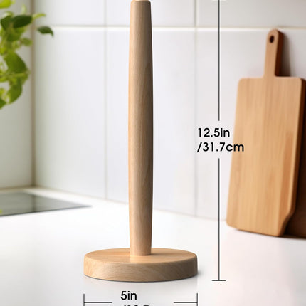 Wooden Paper Towel Holder Stand - Kitchen Paper Hanger Rack Bathroom Towel Roll Stand Organizer Simply Standing Countertop Paper Roll Holder, WPTH.