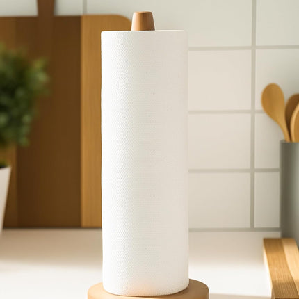Wooden Paper Towel Holder Stand - Kitchen Paper Hanger Rack Bathroom Towel Roll Stand Organizer Simply Standing Countertop Paper Roll Holder, WPTH.