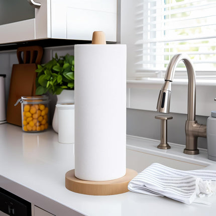 Wooden Paper Towel Holder Stand - Kitchen Paper Hanger Rack Bathroom Towel Roll Stand Organizer Simply Standing Countertop Paper Roll Holder, WPTH.