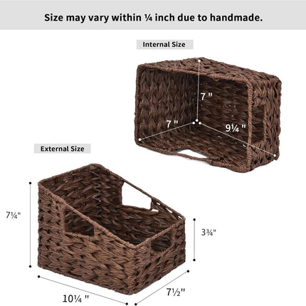 Wicker Storage Baskets, Waterproof Wicker Basket with Handles, Trapezoid Woven Storage Bins for Organizing, Decorative Basket, Brown, 2-Pack.