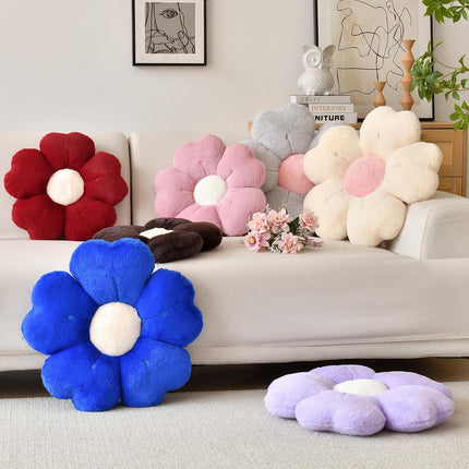 Flower Shaped Pillow, Cute Decorative Throw Pillow with Soft Artificial Rabbit Fur for Couch Bed Chair Floor, Flower Pillows Seating Cushions with Room Décor for Bedroom Living Room (14.9" Lavender).