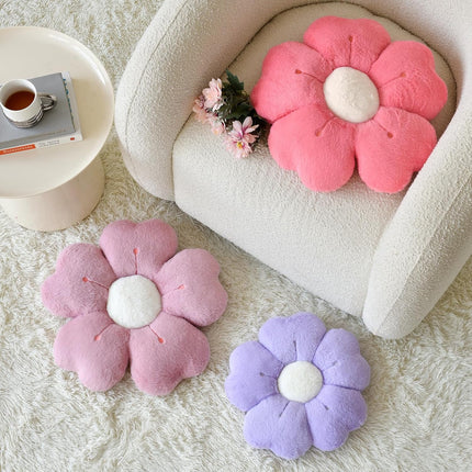 Flower Shaped Pillow, Cute Decorative Throw Pillow with Soft Artificial Rabbit Fur for Couch Bed Chair Floor, Flower Pillows Seating Cushions with Room Décor for Bedroom Living Room (14.9" Lavender).
