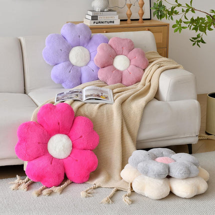 Flower Shaped Pillow, Cute Decorative Throw Pillow with Soft Artificial Rabbit Fur for Couch Bed Chair Floor, Flower Pillows Seating Cushions with Room Décor for Bedroom Living Room (14.9" Lavender).