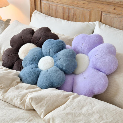 Flower Shaped Pillow, Cute Decorative Throw Pillow with Soft Artificial Rabbit Fur for Couch Bed Chair Floor, Flower Pillows Seating Cushions with Room Décor for Bedroom Living Room (14.9" Lavender).