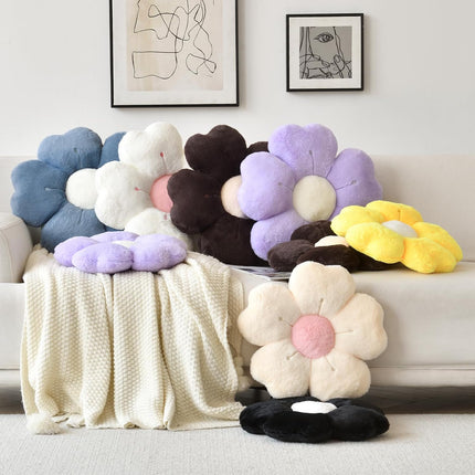 Flower Shaped Pillow, Cute Decorative Throw Pillow with Soft Artificial Rabbit Fur for Couch Bed Chair Floor, Flower Pillows Seating Cushions with Room Décor for Bedroom Living Room (14.9" Lavender).