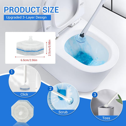50PC Toilet Bowl Wand Refills, Disposable Toilet Brush Heads, Wall Mounted Scrubber Refill, Cleaner Refill Pads with Most Brushes for and Bathroom Cleaning.