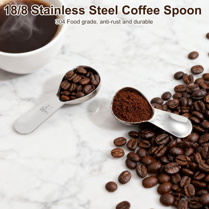 2Pcs Coffee Scoops, Premium 18/8 Stainless Steel Coffee Spoons, Set of 2 Short Handled (1 Tablespoon & 2 Tablespoon) Coffee Measuring Spoon for Ground Coffee, Tea and Powder by.